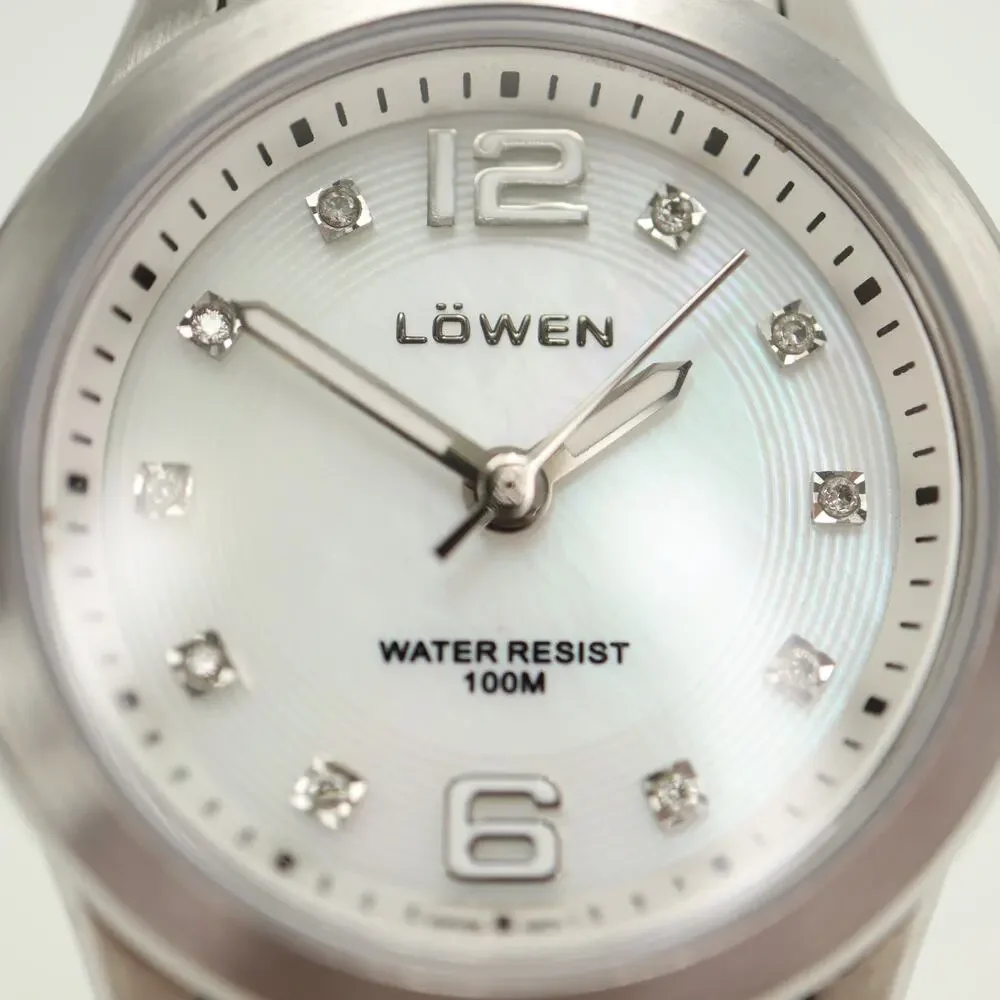 Lowen Swiss Stainless Steel 27mm Watch Genuine Diamonds Sapphire Crystal 100M